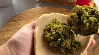 High-protein matar soya paratha served with yoghurt and pickle 5